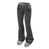 Double Button Flare Jeans w/ Sneakers (Grey)