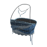Coquette Lace Tube Top w/ Pearl Necklace (Blue)