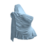 Draped Top with Bow and Ruffle Hem (Light Blue)