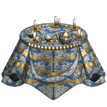 Blue & Gold Rococo Victorian Tea Table Top Skirt