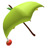 Blue apple umbrella with a red apple charm