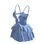 Blue Cute Ribbon Strap Ruffle Dress 🫐