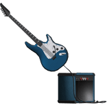 blue electric guitar with a blue amp