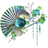 Blue Green Gyaru Tropical Floral Traditional Fan
