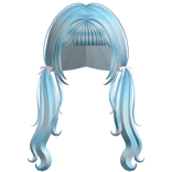 Blue Kawaii Pigtails W Soft Pink Bows