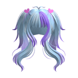 Blue Long Wavy Cute Pigtails w/ Hearts - RBCs