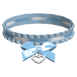 Blue Ruffled Ribbon Pearl Heart Choker Necklace