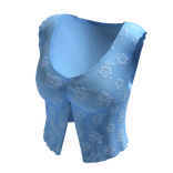 Blue Stylish Floral Hibiscus Pleated Crop Tee