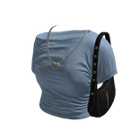 Blue Top With Leather Bag