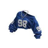Blue Y2K Off-Shoulder Cropped Jersey