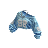 Blue Y2K Off-Shoulder Cropped Jersey