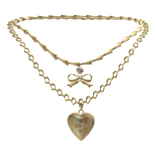 ♡ Bow & Heart Layered Necklace Gold 3.0