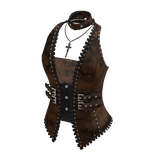 Studded Vest w/ Bandeau Top (Brown)