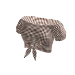 Gingham Off Shoulder Tie Top (Brown)