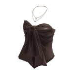 Coquette Satin Bow Tube Top w/ Necklace (Brown)