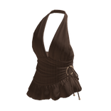 Pinstripe Ruched Halter Top (Brown)