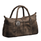 Brown Chrome Vintage Leather Handheld Duffel Bag