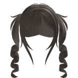 brown fluffy curly pigtails with natural bangs