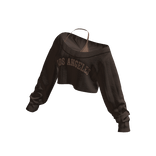 Brown LA Off Shoulder Crop Top Sweater 