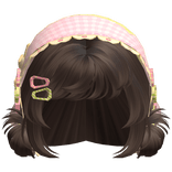 Brown Messy Buns W/ Mori Kei Pink & Green Bonnet
