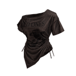 Brown Off Shoulder Sinched Graphic Tee