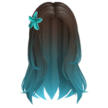 Brown Ombre Middle Parting Hair with  Blue Flower