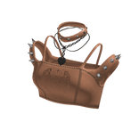 Brown Punk Spiked Leather Crop Top[MetaMuse]
