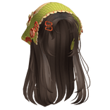 Brown Wispy Hair W/ Mori Kei Green Bonnet