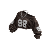 Brown Y2K Off-Shoulder Cropped Jersey