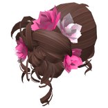 Brunette Brown Pink Spring Floral Curly Messy Bun