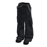 Bullet Belt Dark Emo Pants Navy Blue