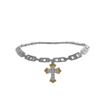 Cadena de cruz de plata con detalle dorado 