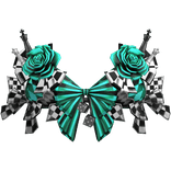 Checkered Chess Piece Corset Top w Roses in Teal