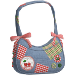 cherry denim bag w/ patched plaid bow igari mori 