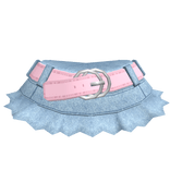 ❌Chibi Doll - Y2K Blue Denim Skirt w Pink belt