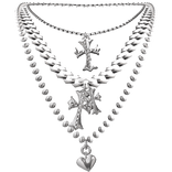 Chrome Cross Layered Silver Necklace