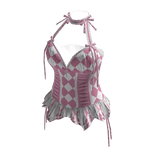 Coquette Diamond Corset Top (Pink N White)