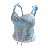 Coquette Floral Lace Up Dress (Light Blue)