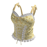 Coquette Floral Lace Up Dress (Yellow)