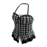 Coquette Gingham Halter Corset Top (Black)