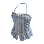Coquette Gingham Halter Corset Top (Blue)