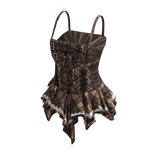 Coquette Plaid Corset Dress w/ Bows (Brown)