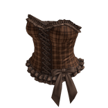 Coquette Plaid Lace Up Corset Top (Brown)