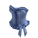 Coquette Plaid Lace Up Corset Top (Light Blue)