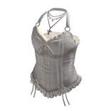 Corset Top with Bow and Lace Trim (Gray)