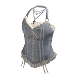 Corset Top with Bow and Lace Trim (Light Blue)