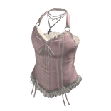 Corset Top with Bow and Lace Trim (Pink)