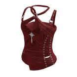 Corset Top with Crossed Straps (Red)