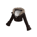 Cropped Sweater with Fluffy Collar (Brown)