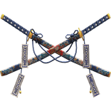 Crossed Omamori Brocade Samurai Katana Set in Blue